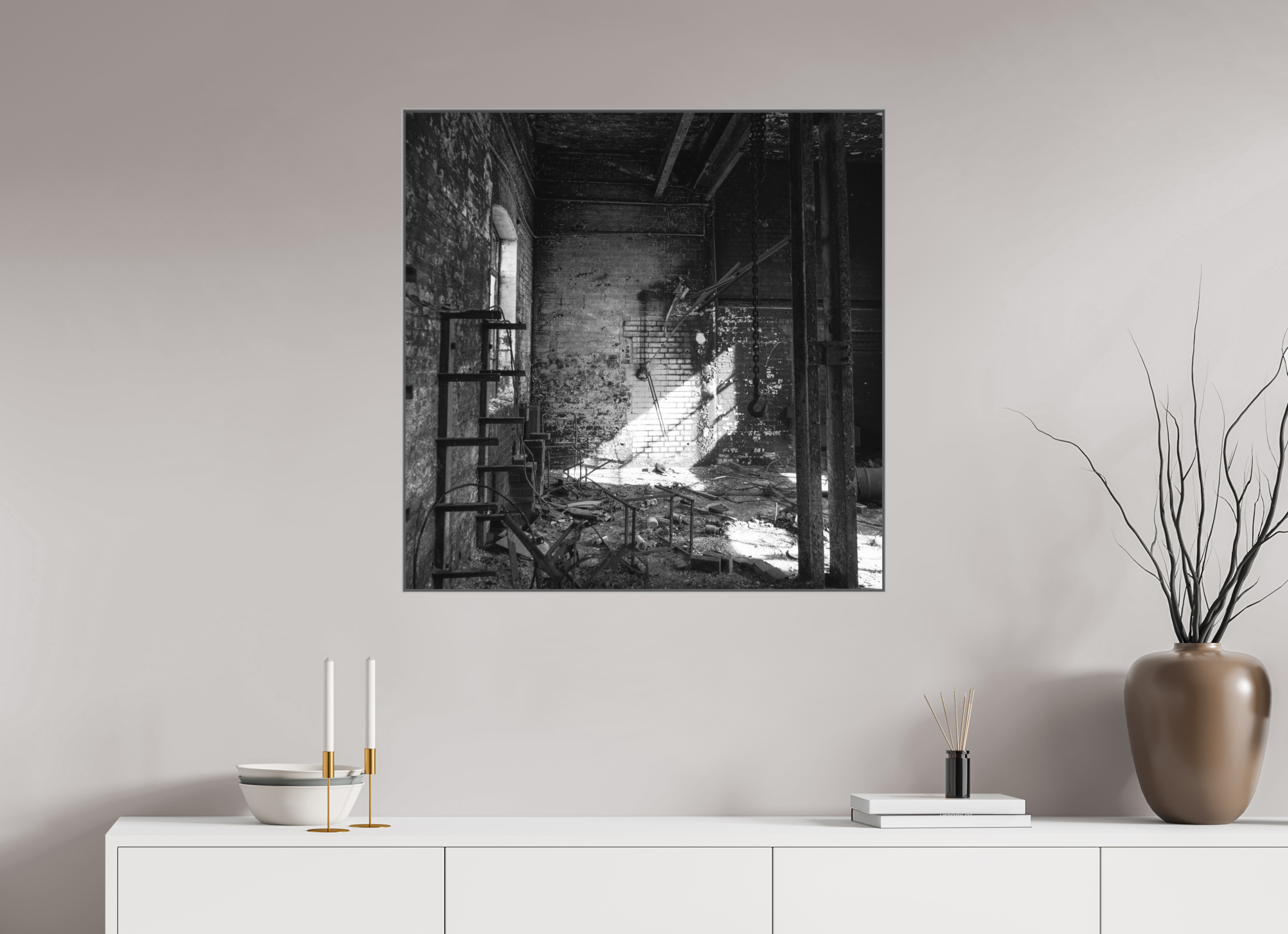 80 x 80 cm, Monochrom Aluminium ArtBox 50 mm Urbex monochrome | Aluminium box